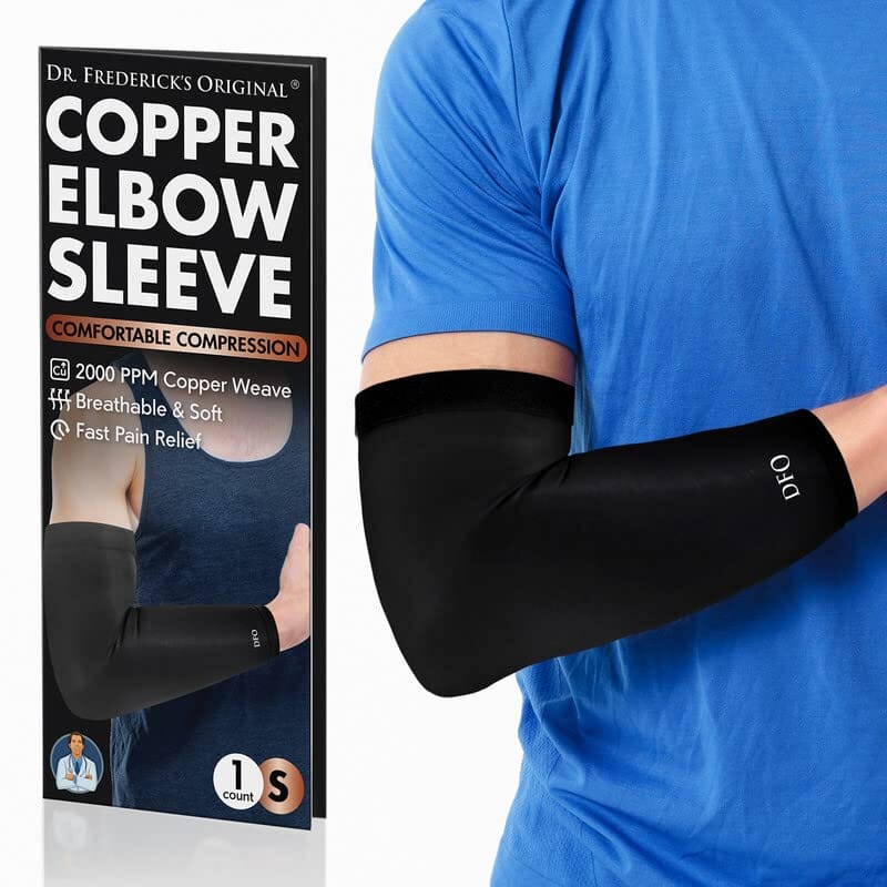Dr. Frederick's Original Copper Compression Elbow Sleeve - 1 Sleeve - Elbow Support - Compression Sleeve For Men and Women - Tendonitis Pain Relief - Golf & Tennis Elbow Brace Elbow Support Dr. Frederick's Original Small
