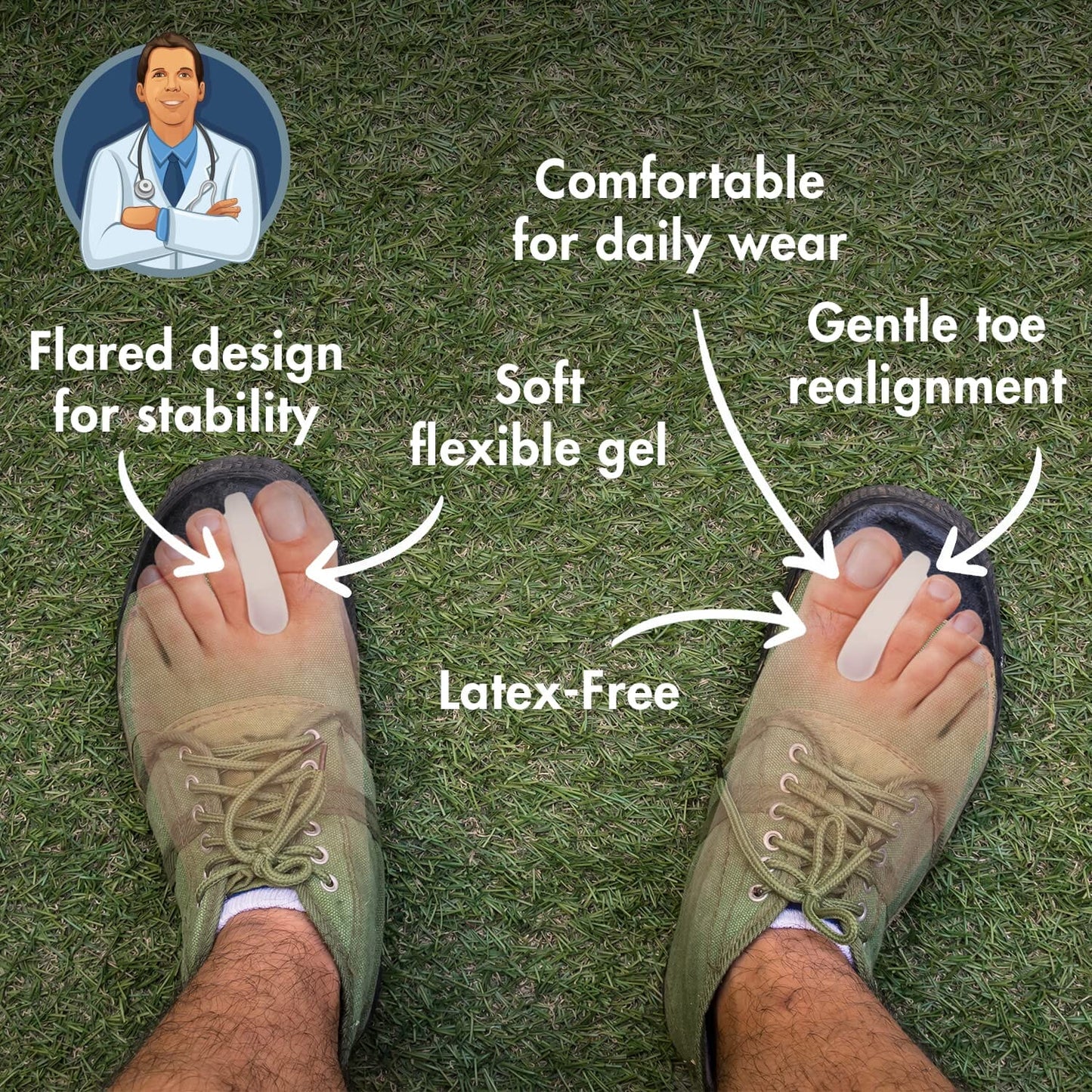 Dr. Frederick's Original Flared Gel Toe Separators - 6 ct - Soft Toe Spacers for Bunions, Overlapping Toes & Pain Relief - Orthotic Corrector for Men & Women - One Size Foot Pain Dr. Frederick's Original