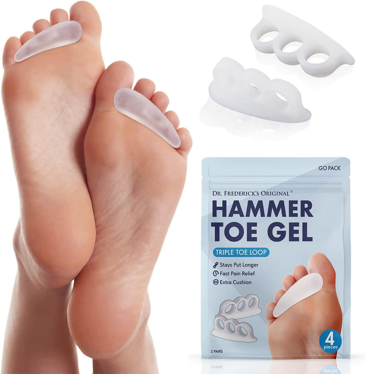 Dr. Frederick&#39;s Original Hammer Toe Gels - 4pcs - Hammer Toe Support Crest for Women &amp; Men - Joint Realign - Cushion, Support &amp; Temporary Splint - Crooked, Claw, Diabetic Toe Brace - 3 Loop Design Foot Pain Dr. Frederick&#39;s Original 