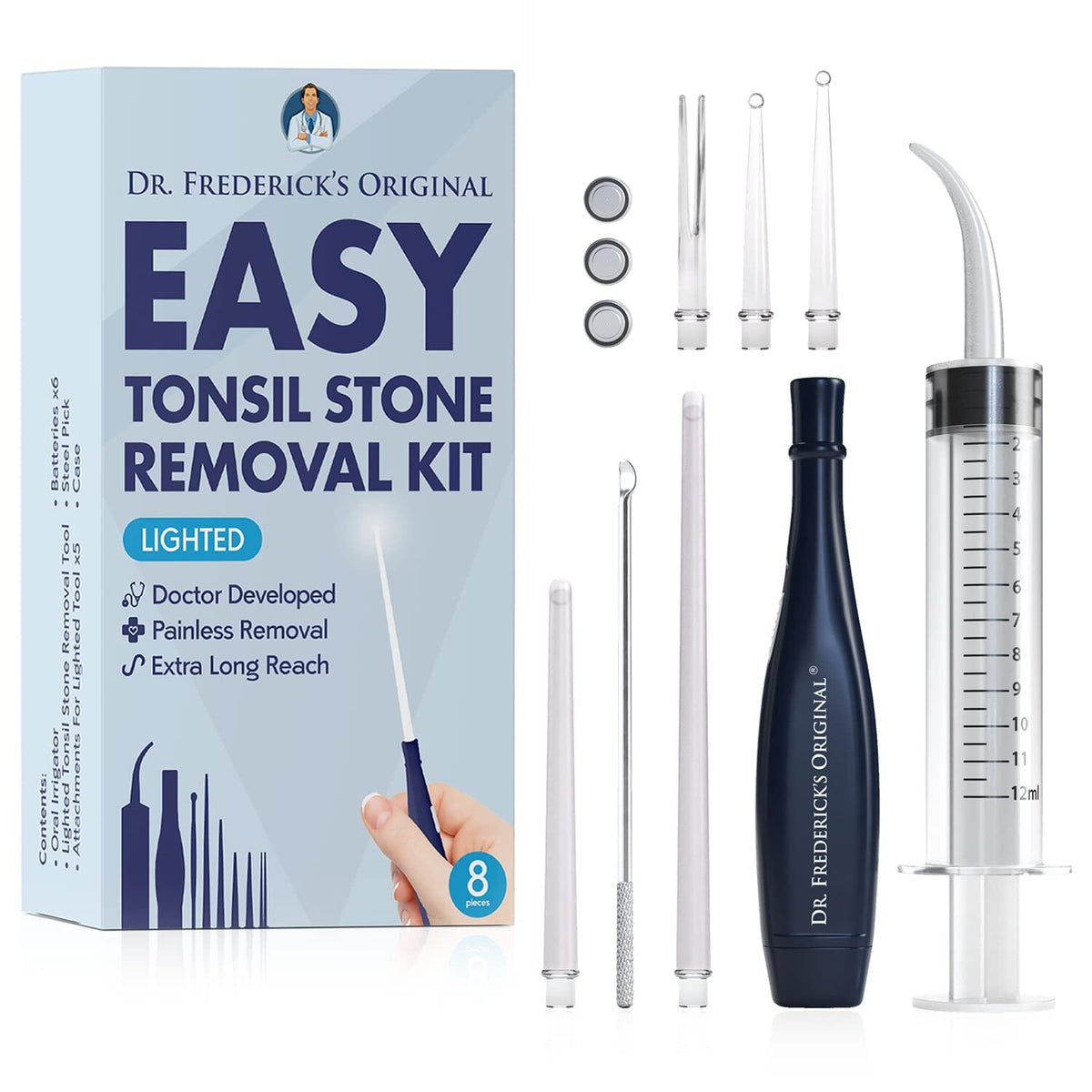 Dr. Frederick’s Original Easy Tonsil Stone Remover Kit - Fast Painless Tonsillolith Removal Tool - Fight Bad Breath - Pick and Oral Irrigator - 8 Pieces Dental Care Dr. Frederick&#39;s Original 