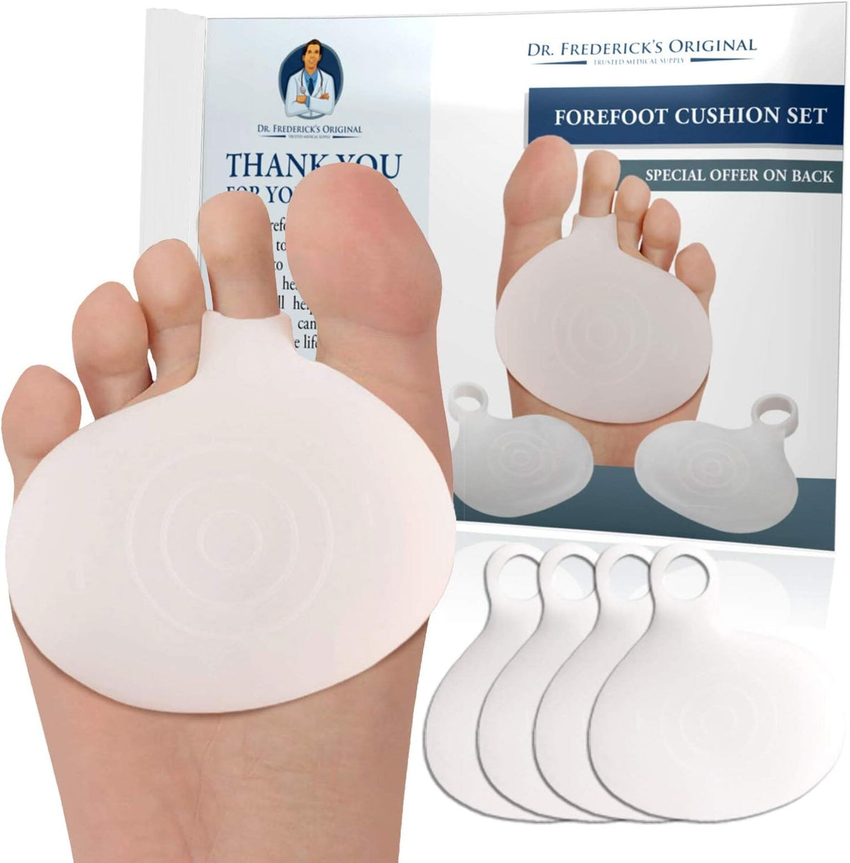 Dr. Frederick&#39;s Original Metatarsal Pads - 4 Pieces - Ball of Foot Cushions for Rapid Pain Relief - Gel Foot Pads - Shoe Inserts for Men and Women Foot Pain Dr. Frederick&#39;s Original 