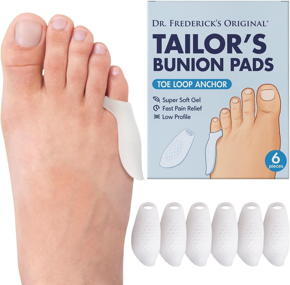 Dr. Frederick&#39;s Original Tailor&#39;s Bunion Pads - Soft Gel Bunionette Cushions - Tailors Bunion Corrector for Pain Relief - Fits Men &amp; Women - Pinky Toe Protector - 6 Pads Foot Pain Dr. Frederick&#39;s Original 