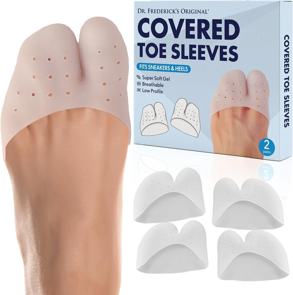 Dr. Frederick&#39;s Original All-Day Comfort Toe Sleeves - 4 Pieces - Breathable Gel Toe Protectors with Metatarsal Pads - Versatile Gel Toe Caps for Men &amp; Women Foot Pain Dr. Frederick&#39;s Original 