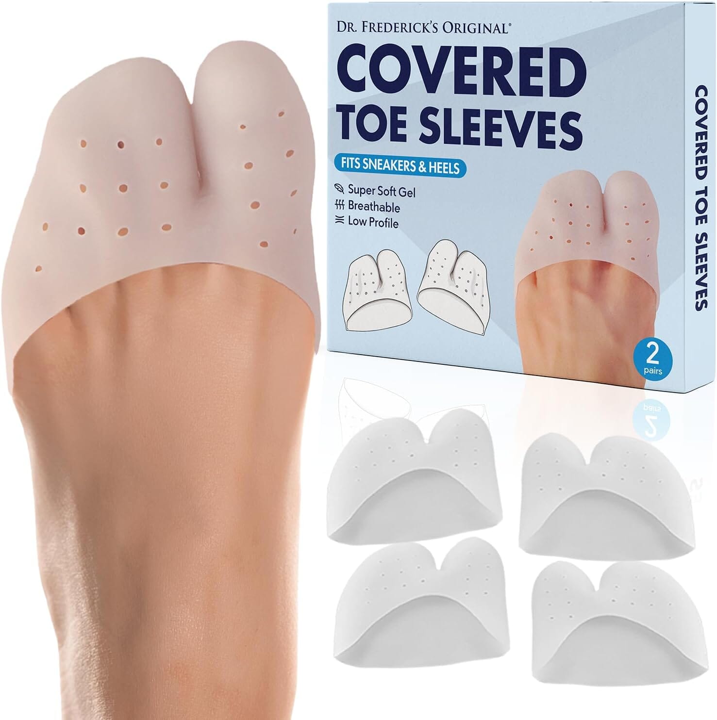 Dr. Frederick's Original All-Day Comfort Toe Sleeves - 4 Pieces - Breathable Gel Toe Protectors with Metatarsal Pads - Versatile Gel Toe Caps for Men & Women Foot Pain Dr. Frederick's Original 