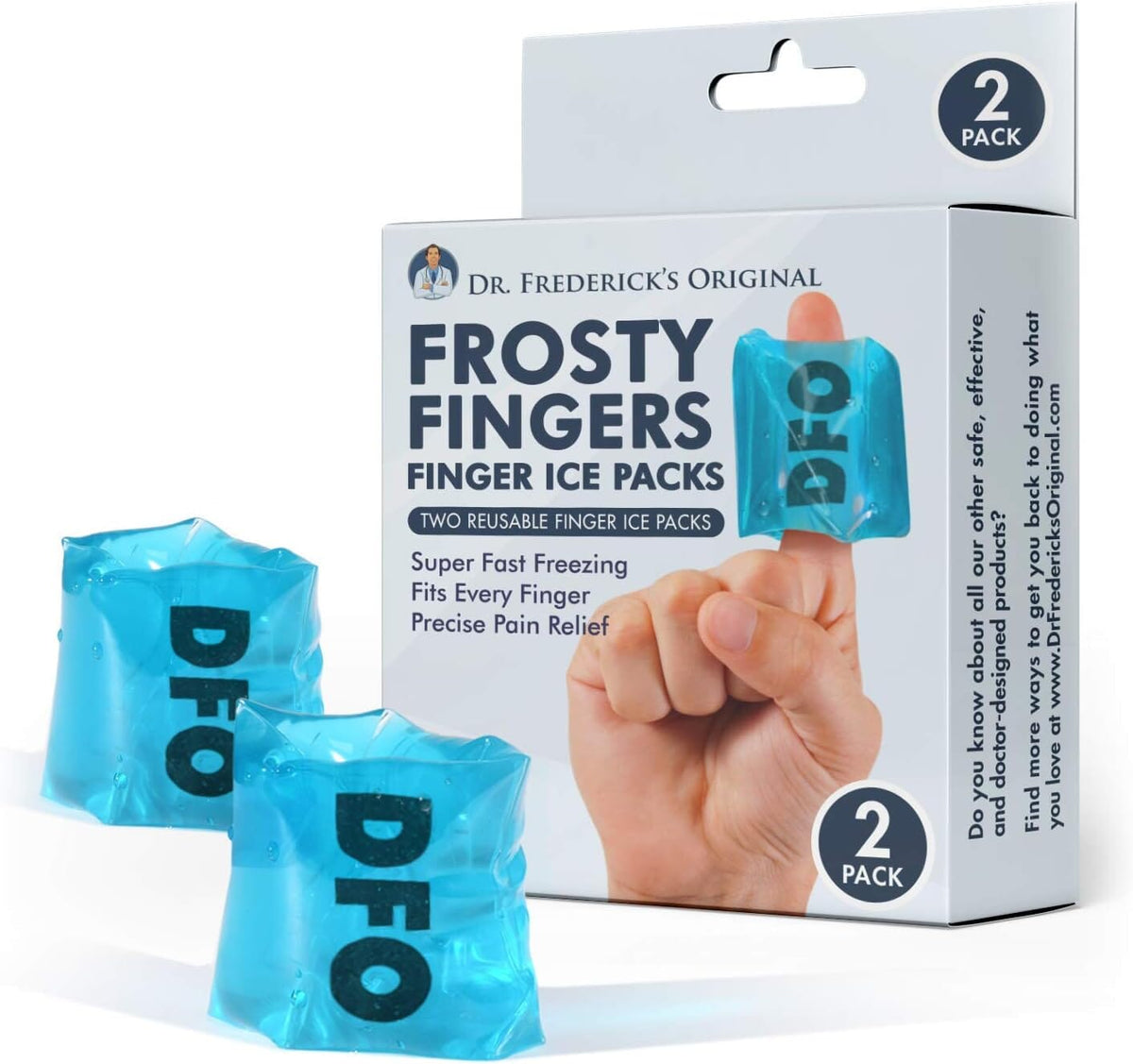 Dr. Frederick&#39;s Original Frosty Fingers - 2pc - Finger Gel Ice Packs - Finger Ice Pack Wrap - Thumb Ice Pack - Reusable Ice Pack Sleeves - for Injury, Sprain, Arthritis, &amp; Chronic Pain Finger Pain Dr. Frederick&#39;s Original 