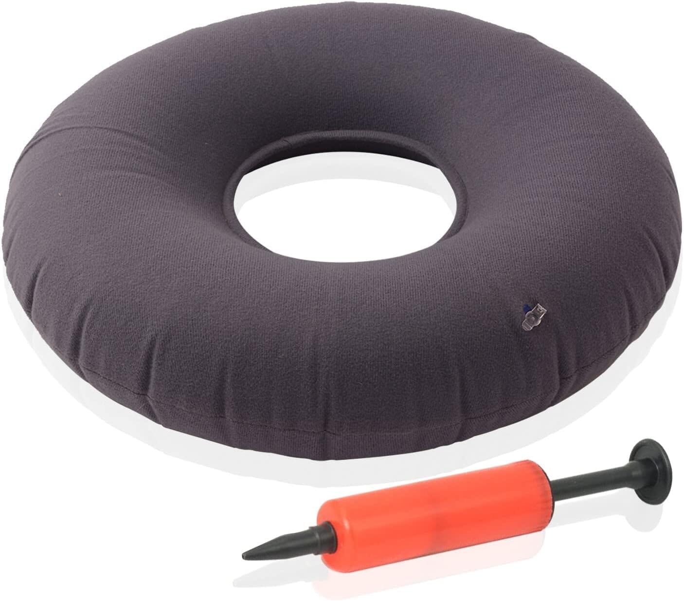 Dr. Frederick's Original Donut Pillow - 18" Inflatable Donut Cushion for Tailbone Pain Relief - Donut Pillow Seat Cushion for Hemorrhoids, Bed Sores, Prostatitis - Gray Flannel & Vinyl Back Pain Dr. Frederick's Original 