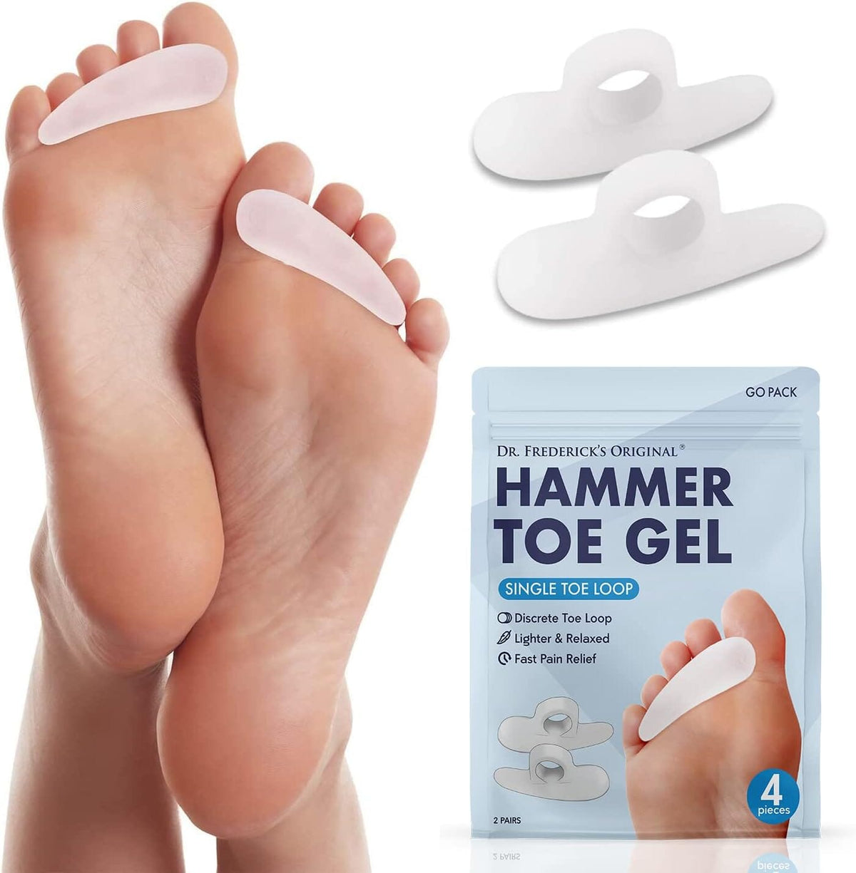 Dr. Frederick&#39;s Original Hammer Toe Gels - 4pcs - Support Crest for Women &amp; Men - Joint Realign - Cushion, Support &amp; Temporary Splint - Crooked, Claw, Diabetic Brace - One Loop Design Foot Pain Dr. Frederick&#39;s Original 