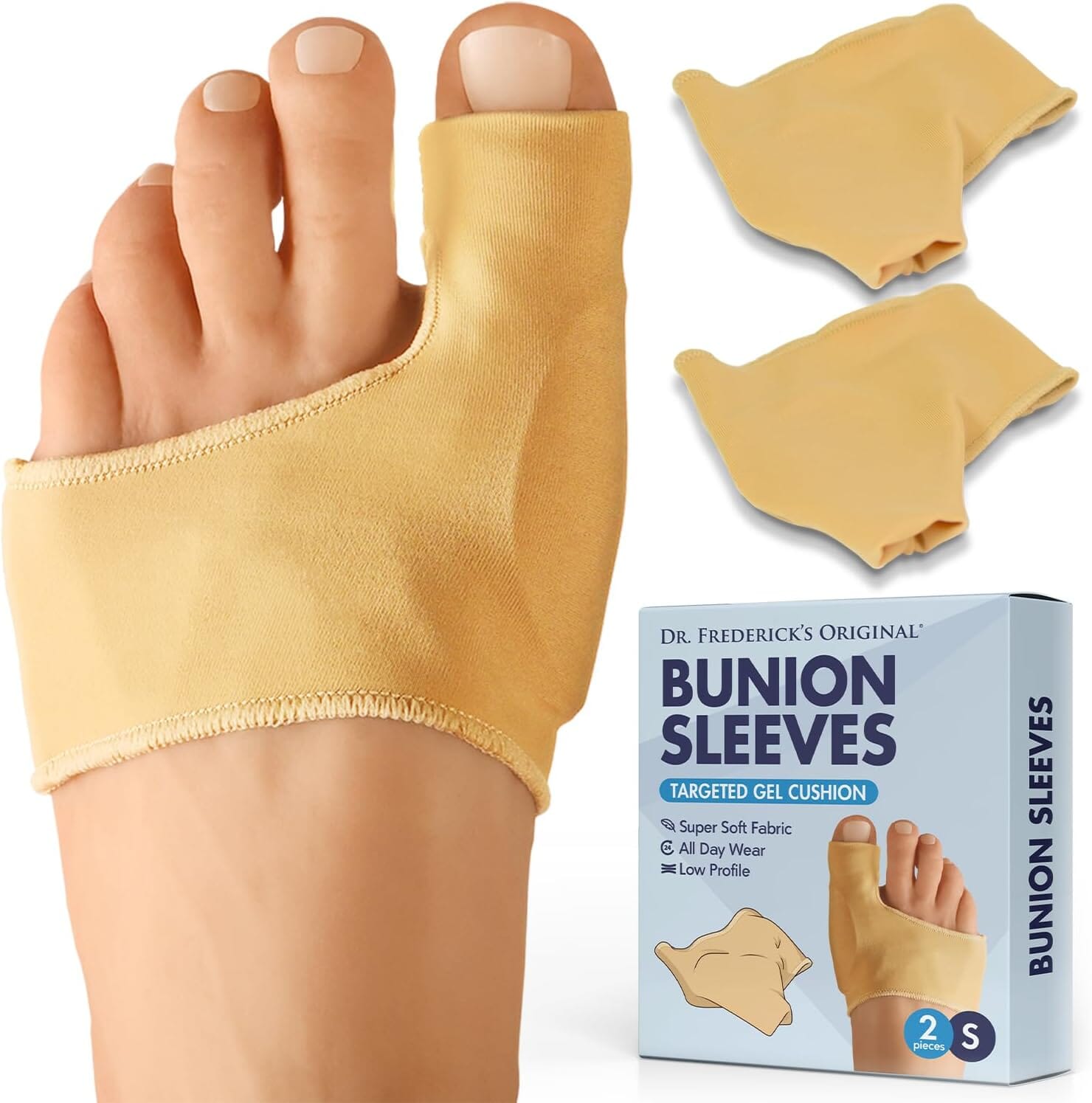 Dr. Frederick's Original Bunion Sleeves - 2ct. - Thin Bunion Relief Socks - Orthopedic Bunion Cushion for Women & Men - Gel Pad Bunion Guard, Big Toe Separator Foot Pain Dr. Frederick's Original 