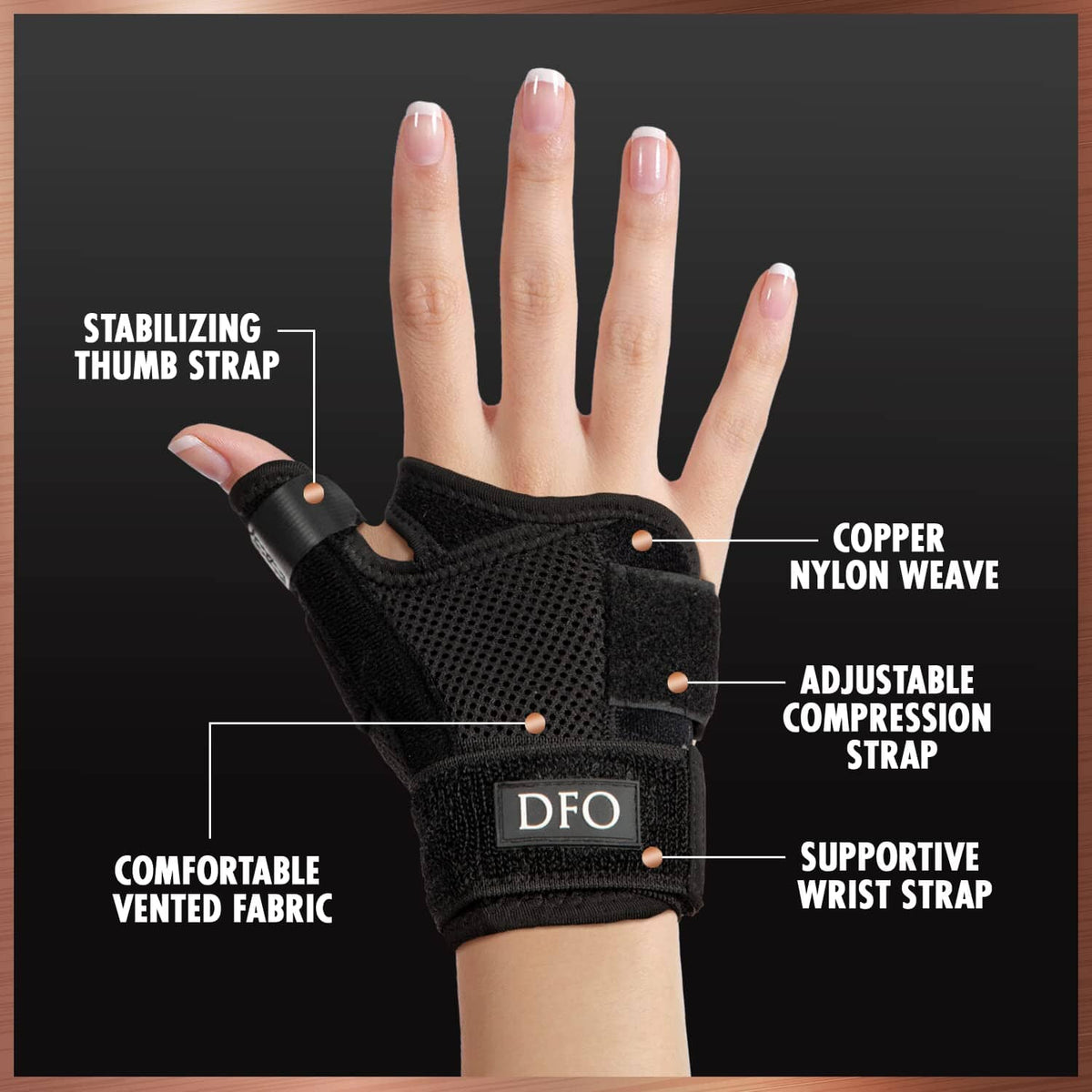 Dr. Frederick&#39;s Original Reversible Copper Infused Wrist Thumb Brace - 1 Brace - Spica Splint for De Quervain’s Tendonitis, Arthritis, CMC, Pain Relief - Left or Right Hand - Fits Men and Women Thumb and Wrist Pain Dr. Frederick&#39;s Original 
