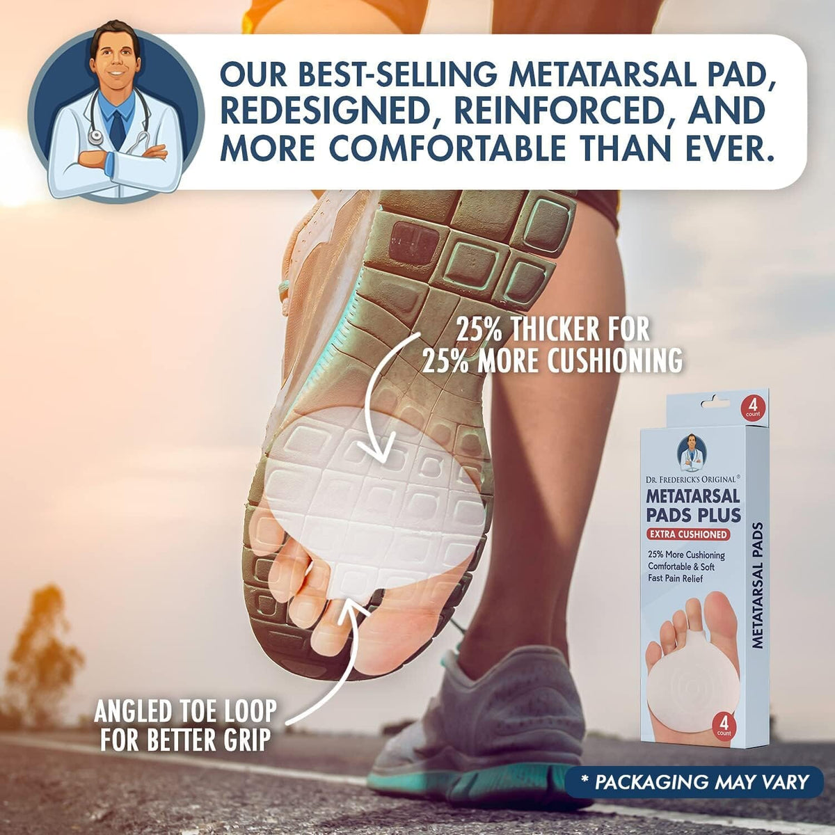 Dr. Frederick&#39;s Original Metatarsal Pads Plus - 4pcs - Forefoot Pain Relief - Ball of Foot Pads - Foot Pain Relief Cushion - for Women &amp; Men Foot Pain Dr. Frederick&#39;s Original 
