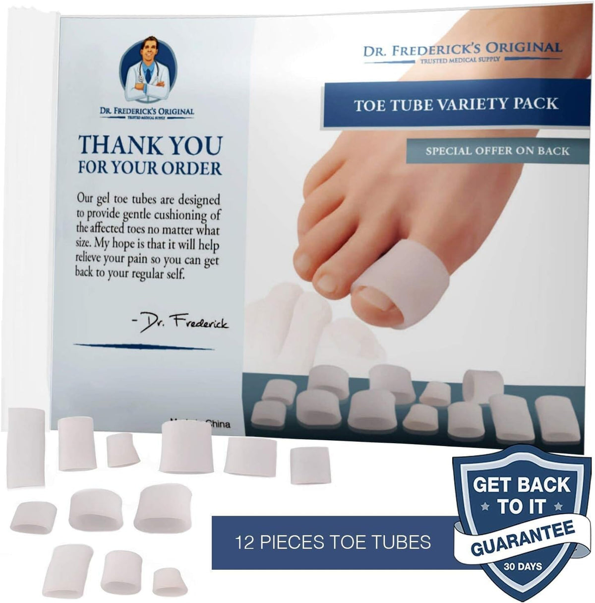 Dr Frederick’s Original Gel Toe Tubes 12 Piece Variety Pack - Small, Medium and Large Sizes - Toe Protectors &amp; Separators for Calluses - Blisters - Corns Foot Pain Dr. Frederick&#39;s Original 