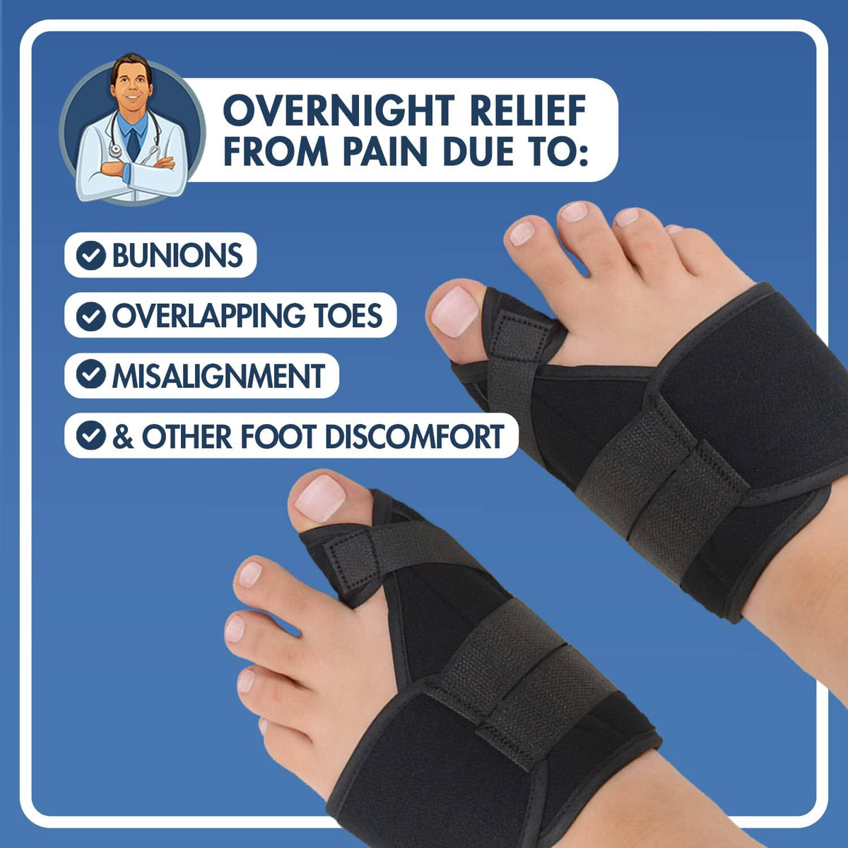 Dr. Frederick&#39;s Original Nighttime Bunion Splints - 2pc - Velcro Bunion Corrector for Women &amp; Men - Adjustable Big Toe Straightener - Night Bunion Splint - Double Stitched Orthopedic Foot Brace Foot Pain Dr. Frederick&#39;s Original 