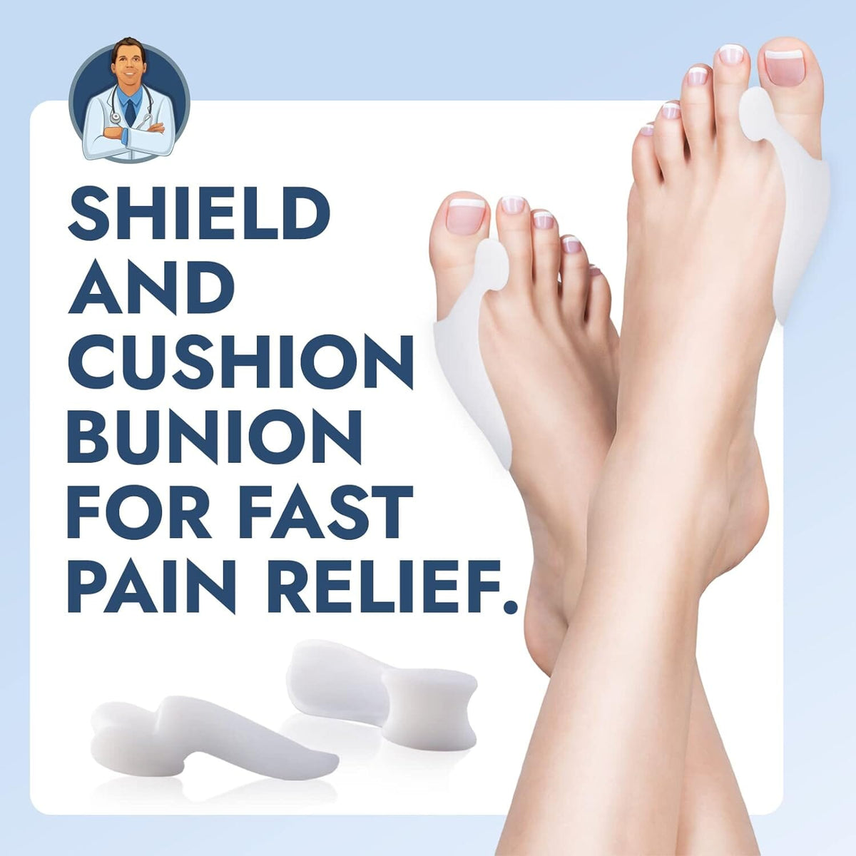 Dr. Frederick&#39;s Original Bunion Pad &amp; Spacer - 4pcs - Temporary Bunion Corrector - Toe Separator - Soft Gel Cushion - Bunion Shield - Wear with Shoes - Fast Bunion Pain Relief for Women &amp; Men Foot Pain Dr. Frederick&#39;s Original 