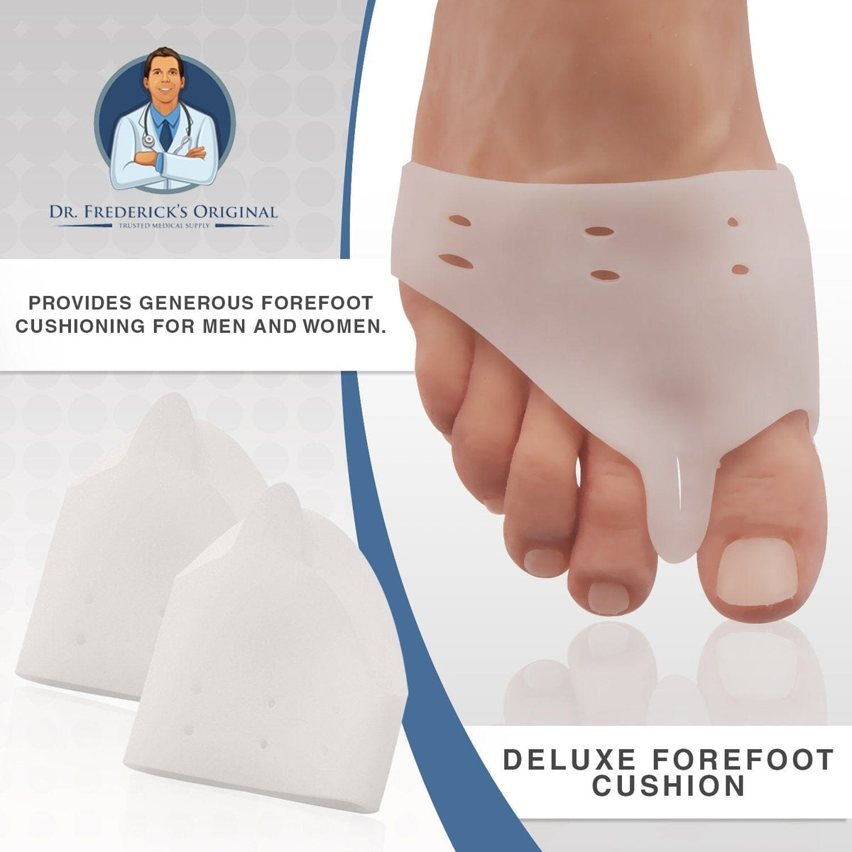 Dr. Frederick&#39;s Original Deluxe Ball of Foot Cushions &amp; Bunion Pad - 2 Pieces - Foot Pads to Help Relieve Hallux Valgus, Tailor&#39;s Bunion, and Forefoot Pain - Get Back to Your Active Lifestyle Foot Pain Dr. Frederick&#39;s Original 