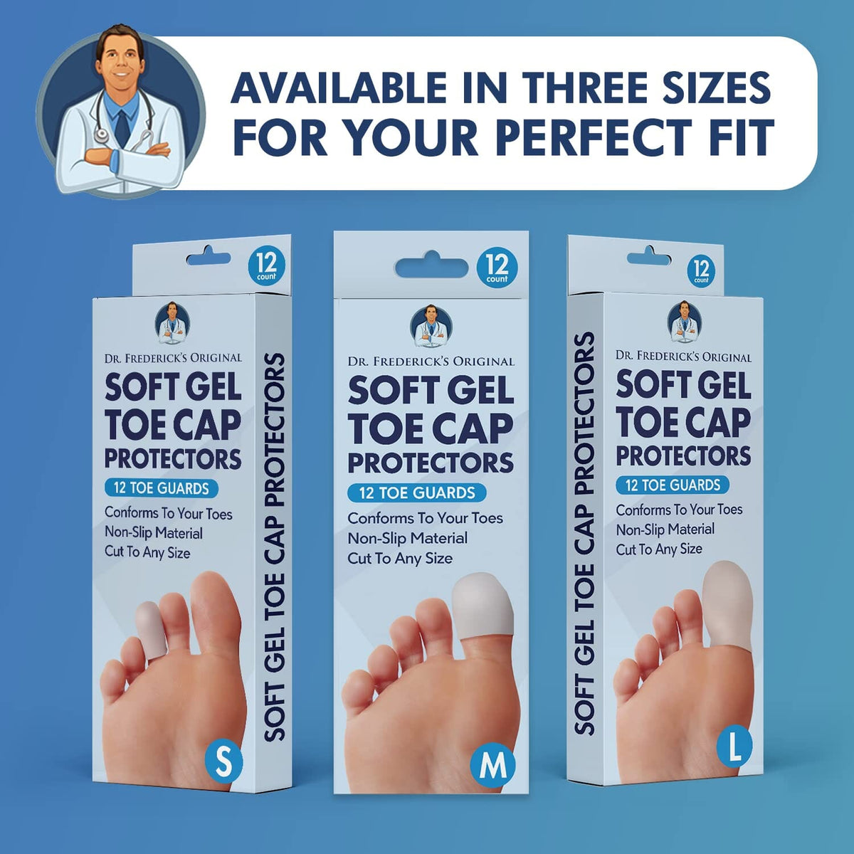 Dr. Frederick&#39;s Original Soft Gel Toe Protectors for Men &amp; Women - 12 Pieces - Toe Caps for Foot Pain Relief - Flexible Cushions - Toe Sleeves for Ingrown Toenails, Corns, Calluses, Blisters Toe Protectors Dr. Frederick&#39;s Original 