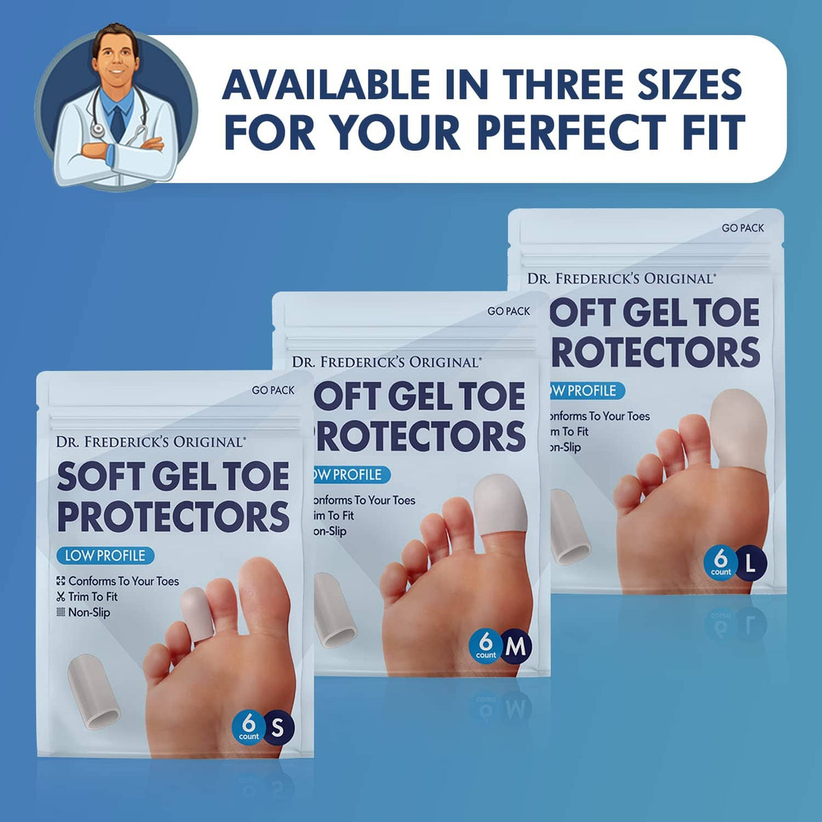 Dr. Frederick&#39;s Original Soft Gel Toe Protectors for Men &amp; Women - 6 Pieces - Toe Caps for Foot Pain Relief - Flexible Cushions - Toe Sleeves for Ingrown Toenails, Corns, Calluses, Blisters - Small Foot Pain Dr. Frederick&#39;s Original 