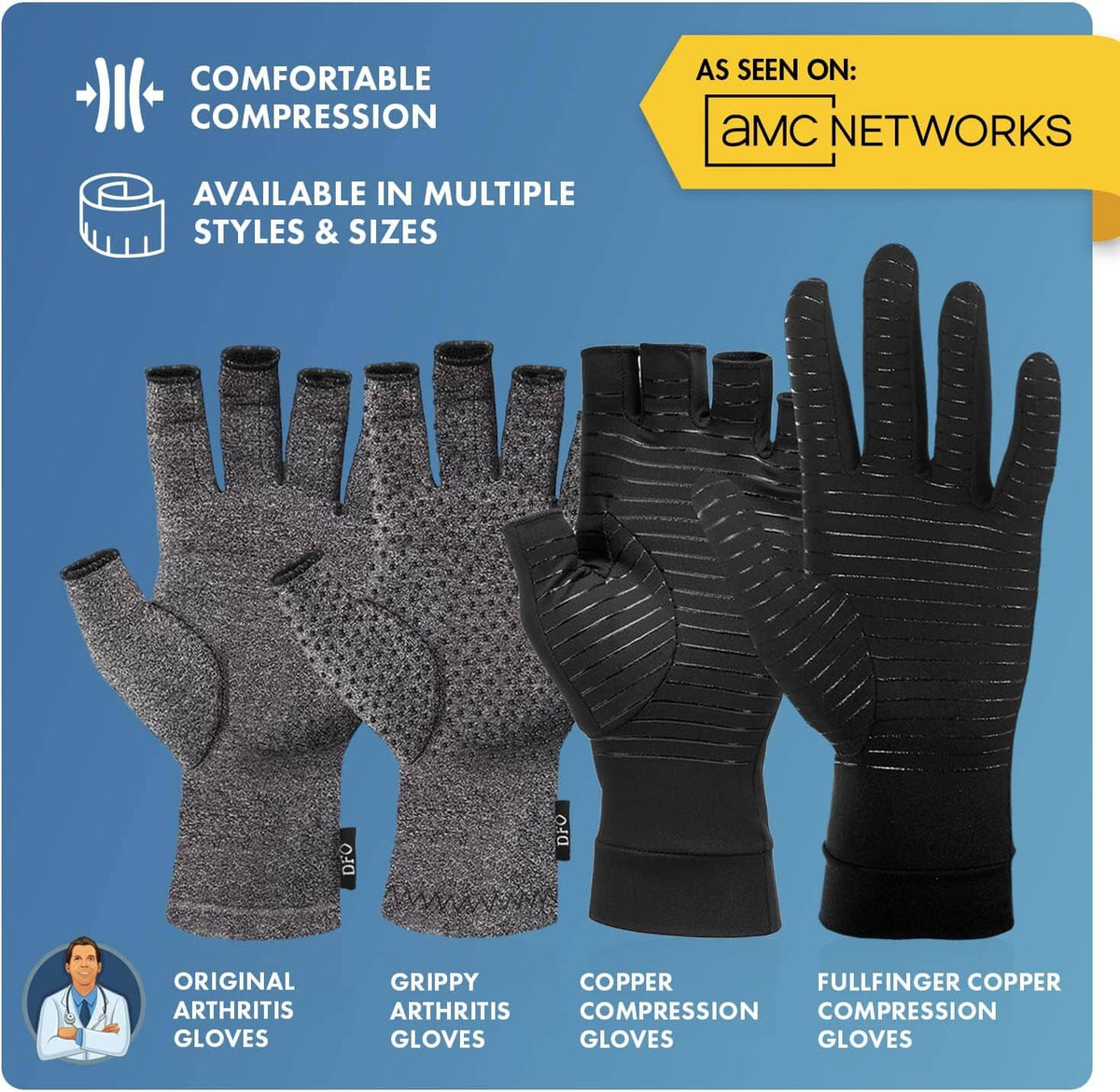Dr. Frederick&#39;s Original Copper Full Finger Arthritis Glove - 2 Gloves - Perfect Computer and Phone Typing Gloves - Fit Guaranteed Hand Pain Dr. Frederick&#39;s Original 