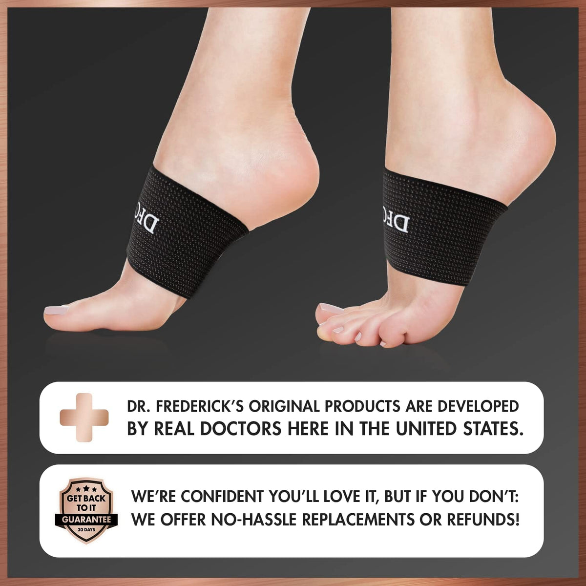 Dr. Frederick’s Original Copper Infused Arch Support Sleeves - 2pcs - Arch Support Bands for Plantar Fasciitis, Flat Feet, Fallen Arches - Fast Pain Relief - Arch Support Braces for Women &amp; Men Foot Pain Dr. Frederick&#39;s Original 