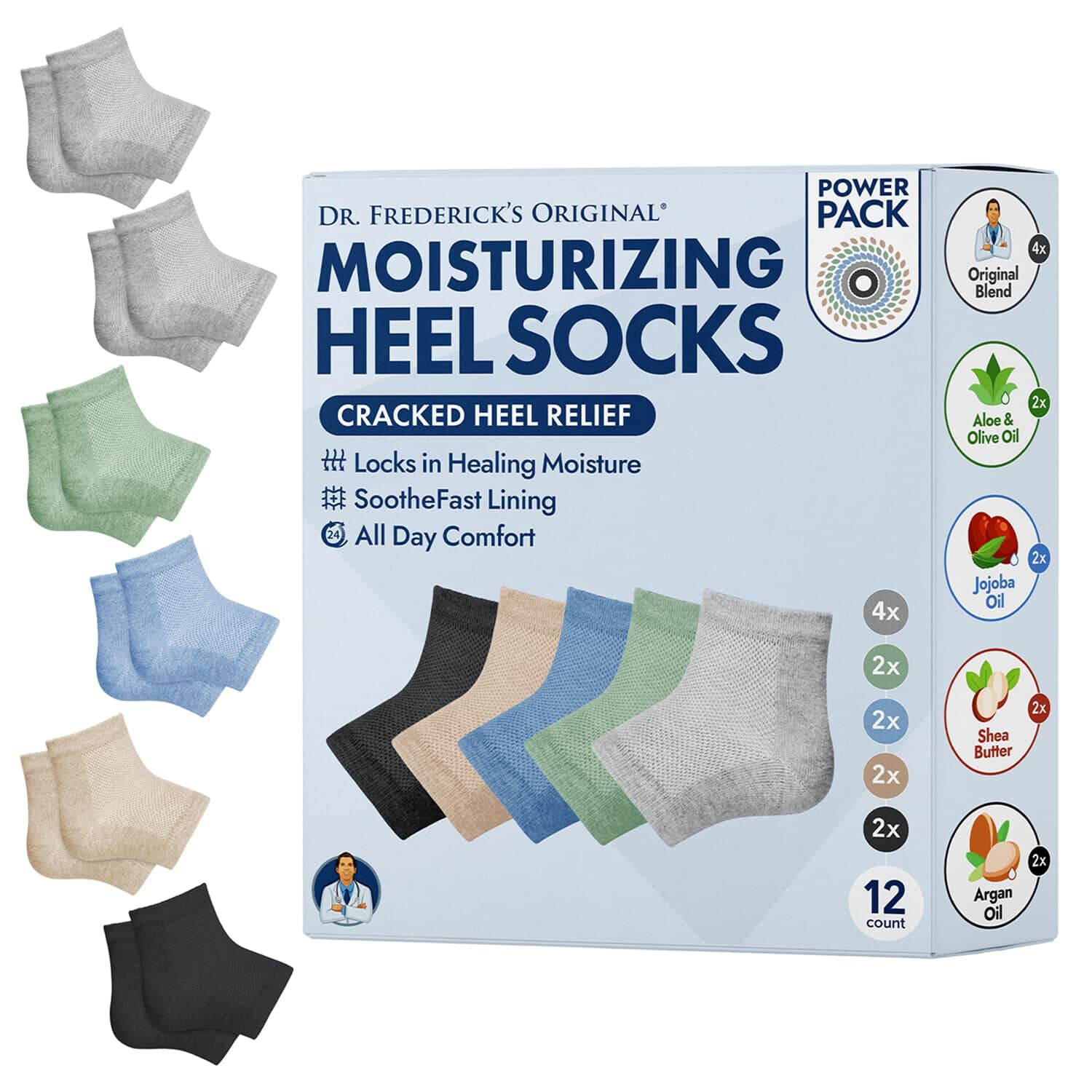 Dr. Frederick's Original Moisturizing Heel Socks for Cracked Heel Treatment - 2 Pairs - Heel Socks for Dry Cracked Feet - Cracked Heel Repair - Heal Dry Heels - Foot Care for Women & Men - Choose Your Color Cracked Heel Dr. Frederick's Original Power Pack 