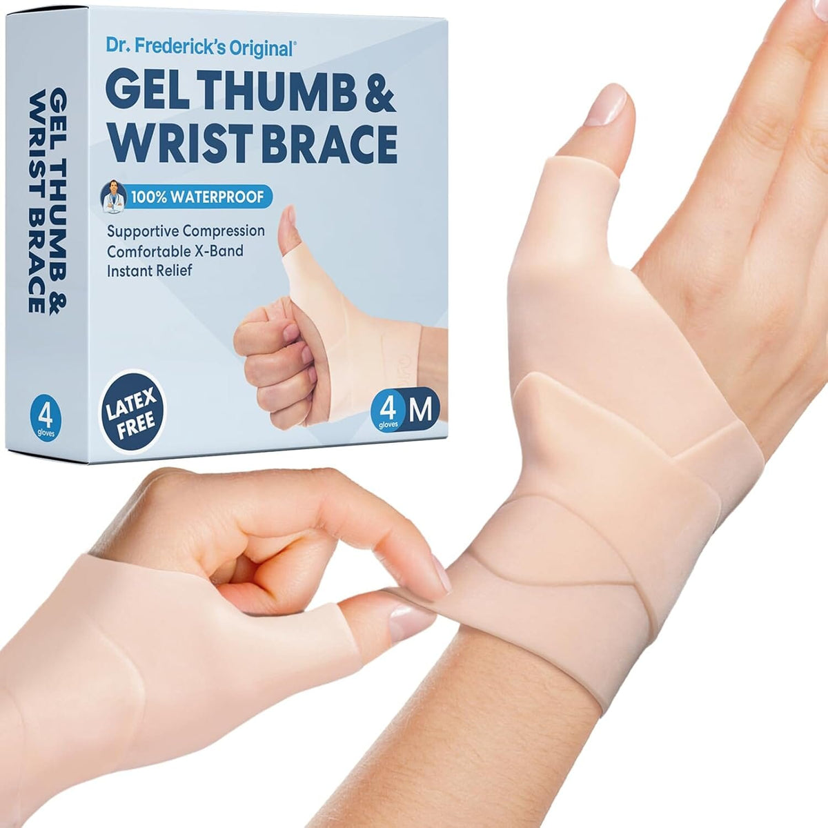 Dr. Frederick&#39;s Original Waterproof Thumb &amp; Wrist Brace - 4 ct - Spica Splint - Tendonitis Brace for Arthritis, De Quervain&#39;s - Fits Left or Right Hand - Women &amp; Men - Pain Relief &amp; Comfort Wrist Pain Dr. Frederick&#39;s Original 