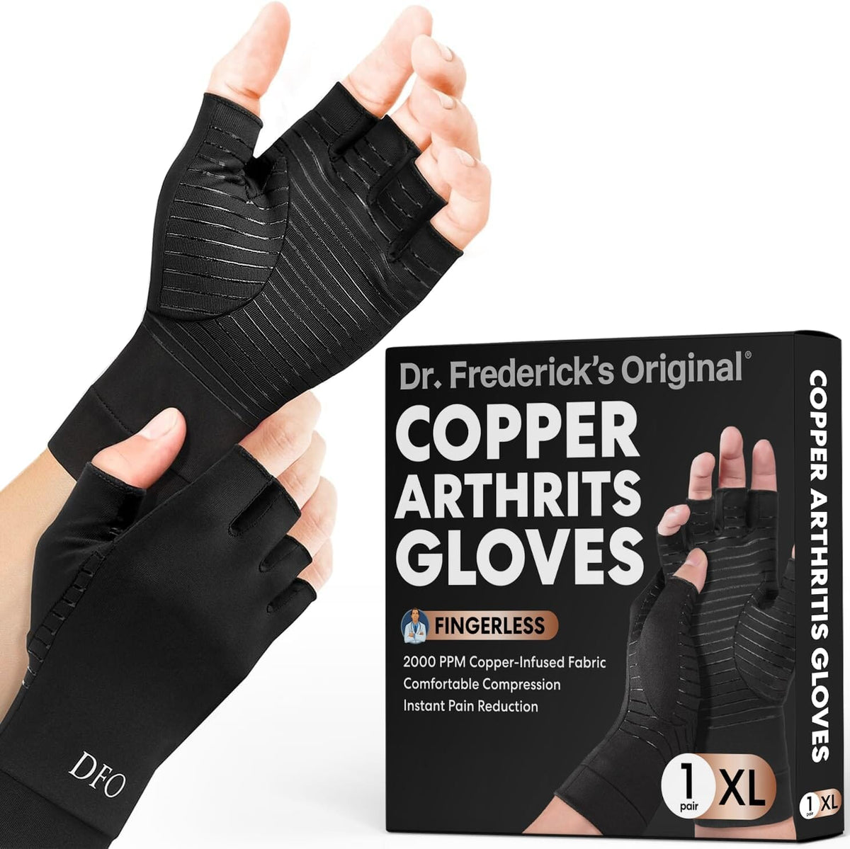 Dr. Frederick&#39;s Original Copper Comfort Gloves - 2 Gloves - Great for Typing and Everyday Activities - Fit Guaranteed Hand Pain Dr. Frederick&#39;s Original Extra Large 