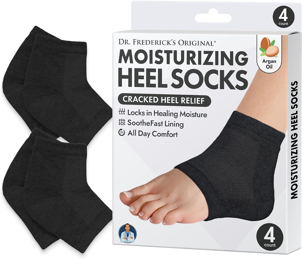 Dr. Frederick&#39;s Original Moisturizing Heel Socks - 2 Pairs - for Dry Cracked Heels - Choose Your Color Cracked Heel Dr. Frederick&#39;s Original Black - Argan Oil 
