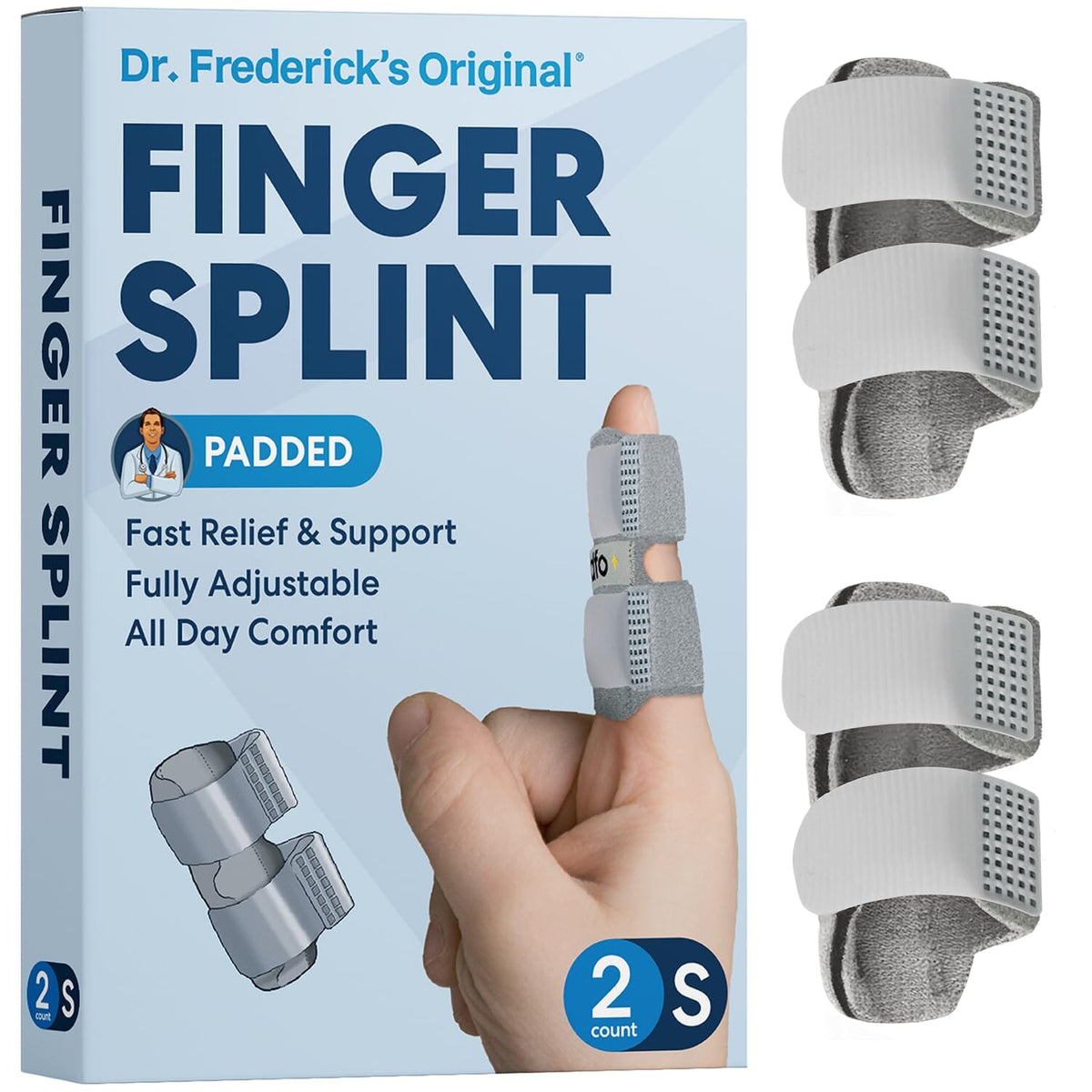 Dr. Frederick&#39;s Original Trigger Finger Splint - Mallet Splint &amp; Brace for Arthritis, Injury, &amp; Sprain - Fits Index, Middle, &amp; Ring Fingers - Adjustable for All-Day Comfort - Doctor-Developed (Small) Dr. Frederick&#39;s Original Gray 