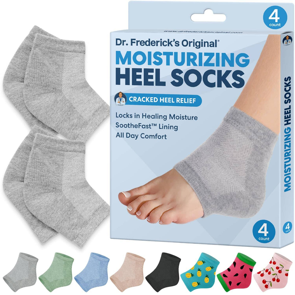 Dr. Frederick&#39;s Original Moisturizing Heel Socks for Cracked Heel Treatment - 2 Pairs - Heel Socks for Dry Cracked Feet - Cracked Heel Repair - Heal Dry Heels - Foot Care for Women &amp; Men - Choose Your Color Cracked Heel Dr. Frederick&#39;s Original Small Gray - Original 
