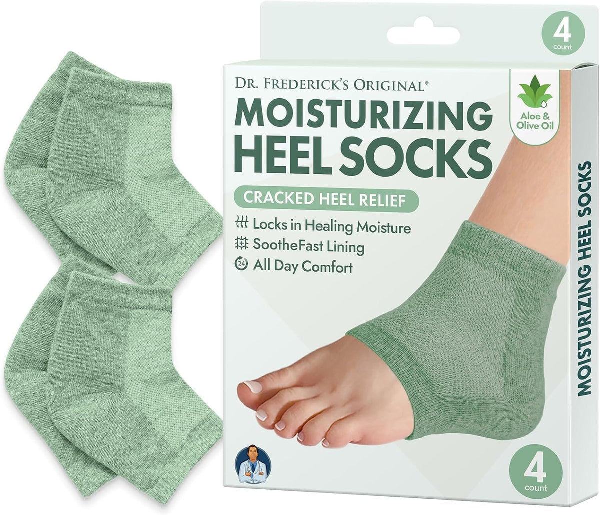 Dr. Frederick&#39;s Original Moisturizing Heel Socks - 2 Pairs - for Dry Cracked Heels - Choose Your Color Cracked Heel Dr. Frederick&#39;s Original Green - Aloe &amp; Olive 