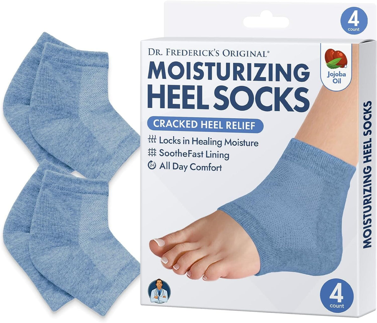 Dr. Frederick&#39;s Original Moisturizing Heel Socks - 2 Pairs - for Dry Cracked Heels - Choose Your Color Cracked Heel Dr. Frederick&#39;s Original Blue - Jojoba Oil 