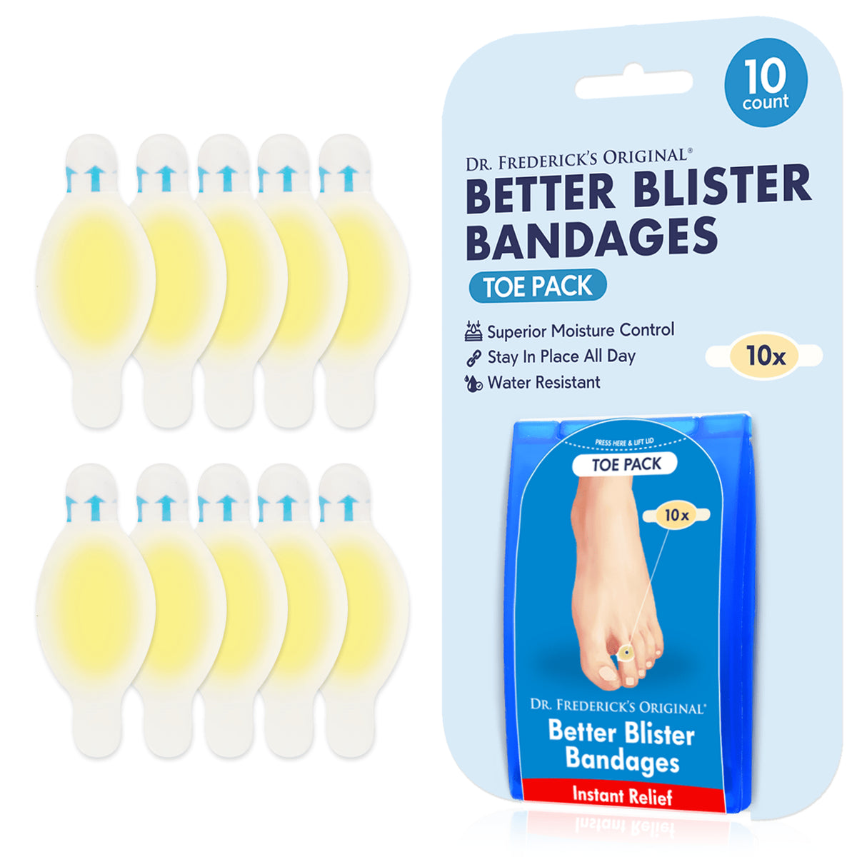Dr. Frederick&#39;s Original Better Blister Bandages - 10 ct Toe Pack -- for Rapid Blister Prevention &amp; Recovery Foot Pain Dr. Frederick&#39;s Original 