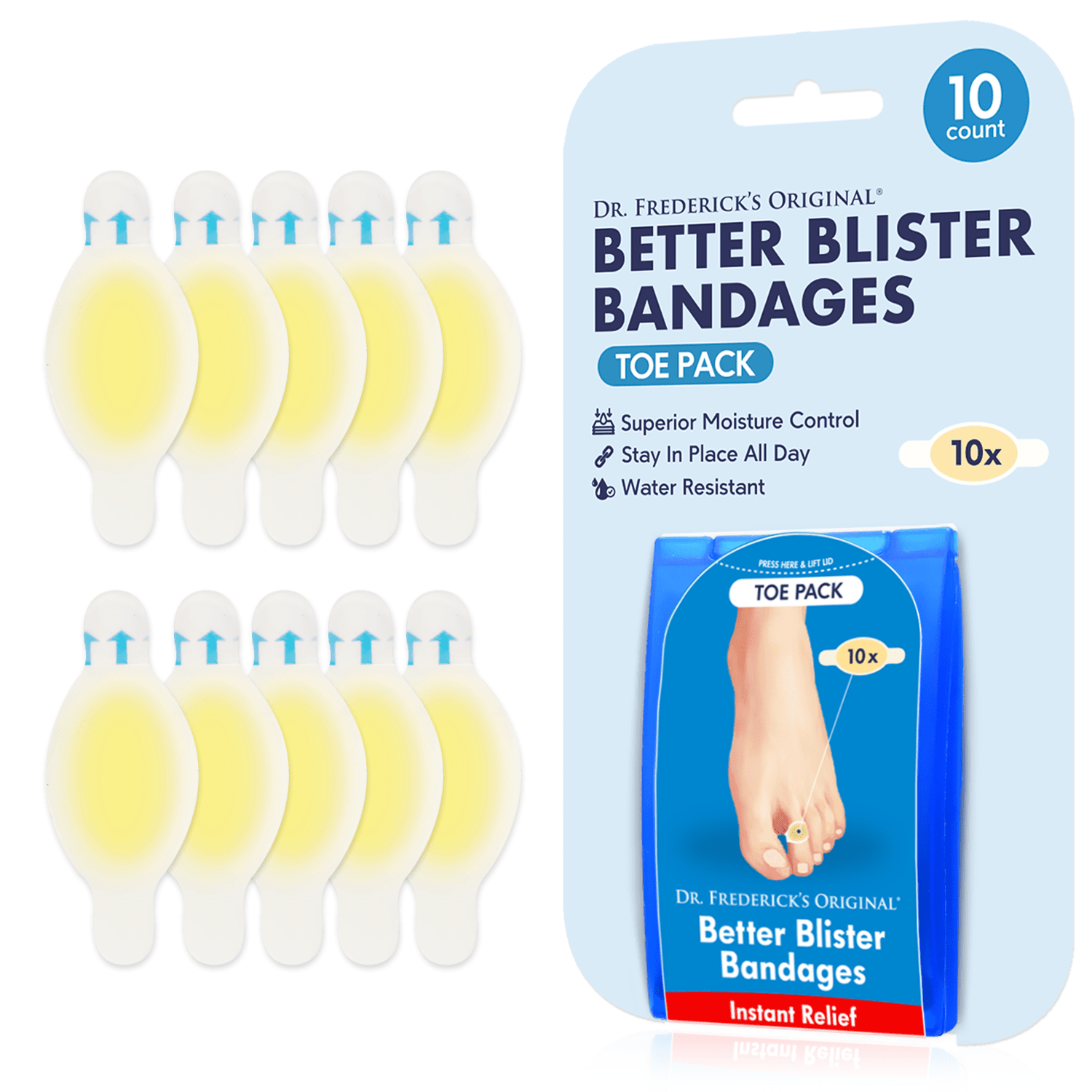 Dr. Frederick's Original Better Blister Bandages - 10 ct Toe Pack -- for Rapid Blister Prevention & Recovery Foot Pain Dr. Frederick's Original 