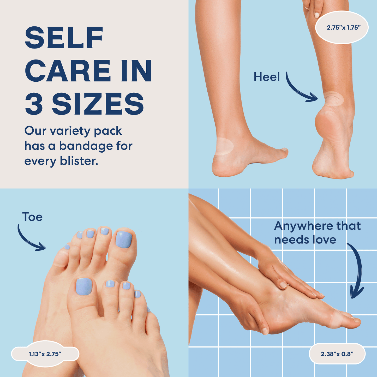 Dr. Frederick's Original Better Blister™ Bandages - 12ct - Water Resistant - 40% More Cushioning - Hydrocolloid Bandages for Foot, Toe, & Heel - Blister Pads for Prevention & Recovery - Variety Pack Blister Care Dr. Frederick's Original 