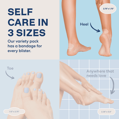 Dr. Frederick's Original Better Blister™ Bandages - 12ct - Water Resistant - 40% More Cushioning - Hydrocolloid Bandages for Foot, Toe, & Heel - Blister Pads for Prevention & Recovery - Variety Pack Blister Care Dr. Frederick's Original 