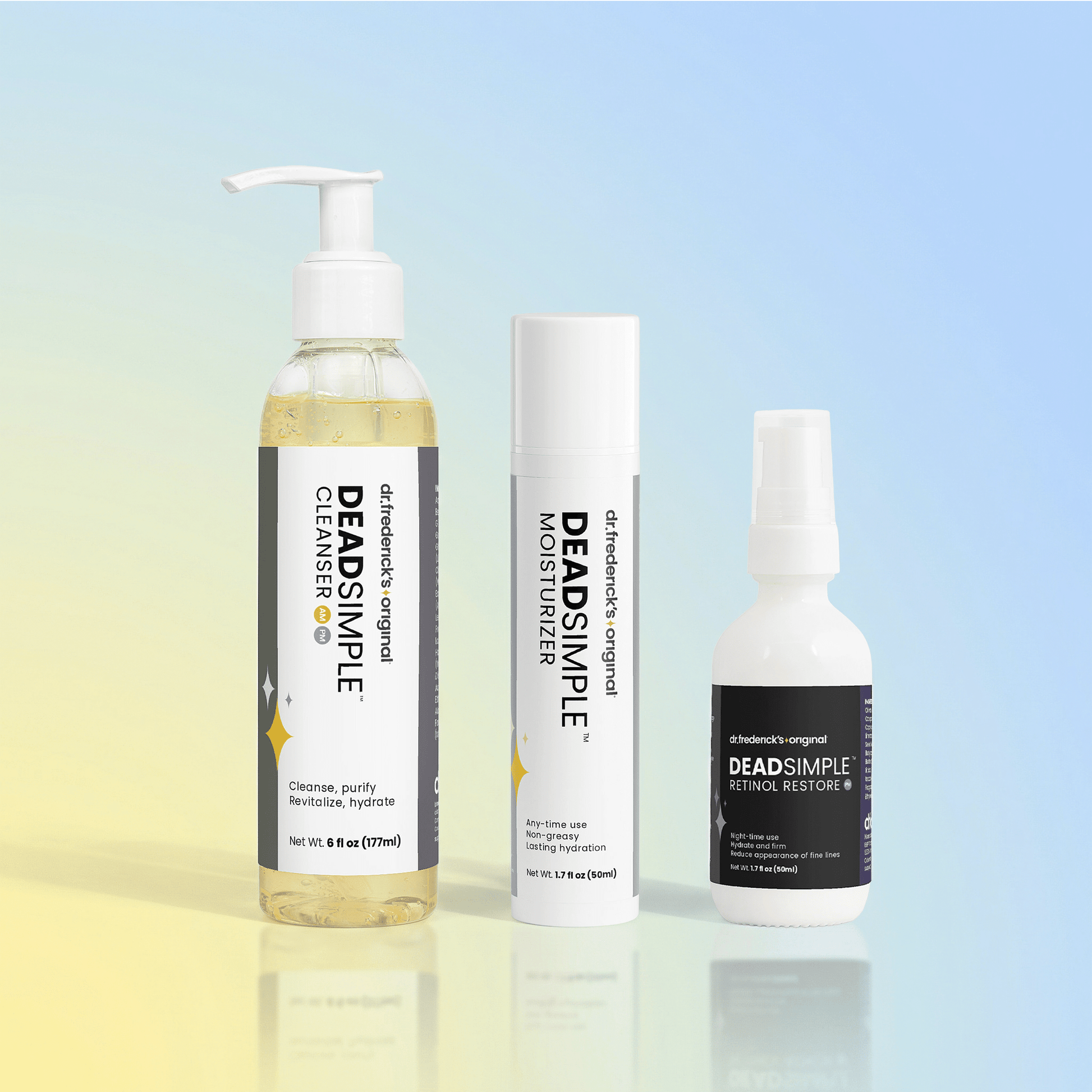 DeadSimple™ Skincare Full System - Cleanser, Moisturizer & Retinol Restore Facial Care Fast Bundle 