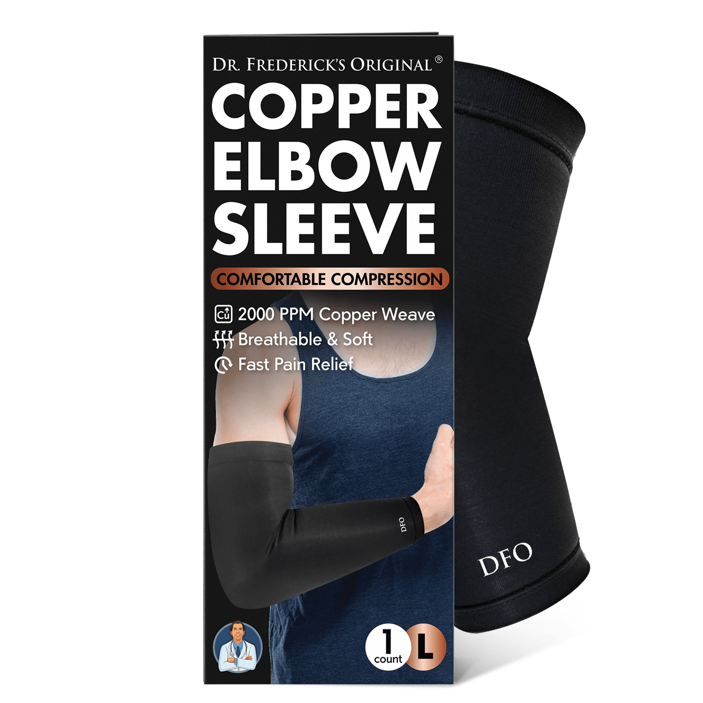 Dr. Frederick's Original Copper Compression Elbow Sleeve - 1 Sleeve - Tendonitis Relief & Support for Golf & Tennis Forearm Brace - Men & Women Compression Wear Dr. Frederick's Original Large 