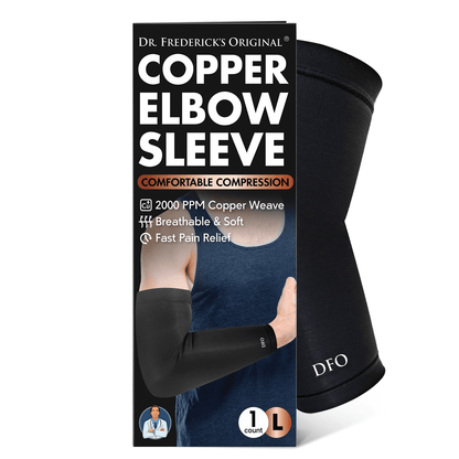 Dr. Frederick's Original Copper Compression Elbow Sleeve - 1 Sleeve - Tendonitis Relief & Support for Golf & Tennis Forearm Brace - Men & Women Compression Wear Dr. Frederick's Original Large 