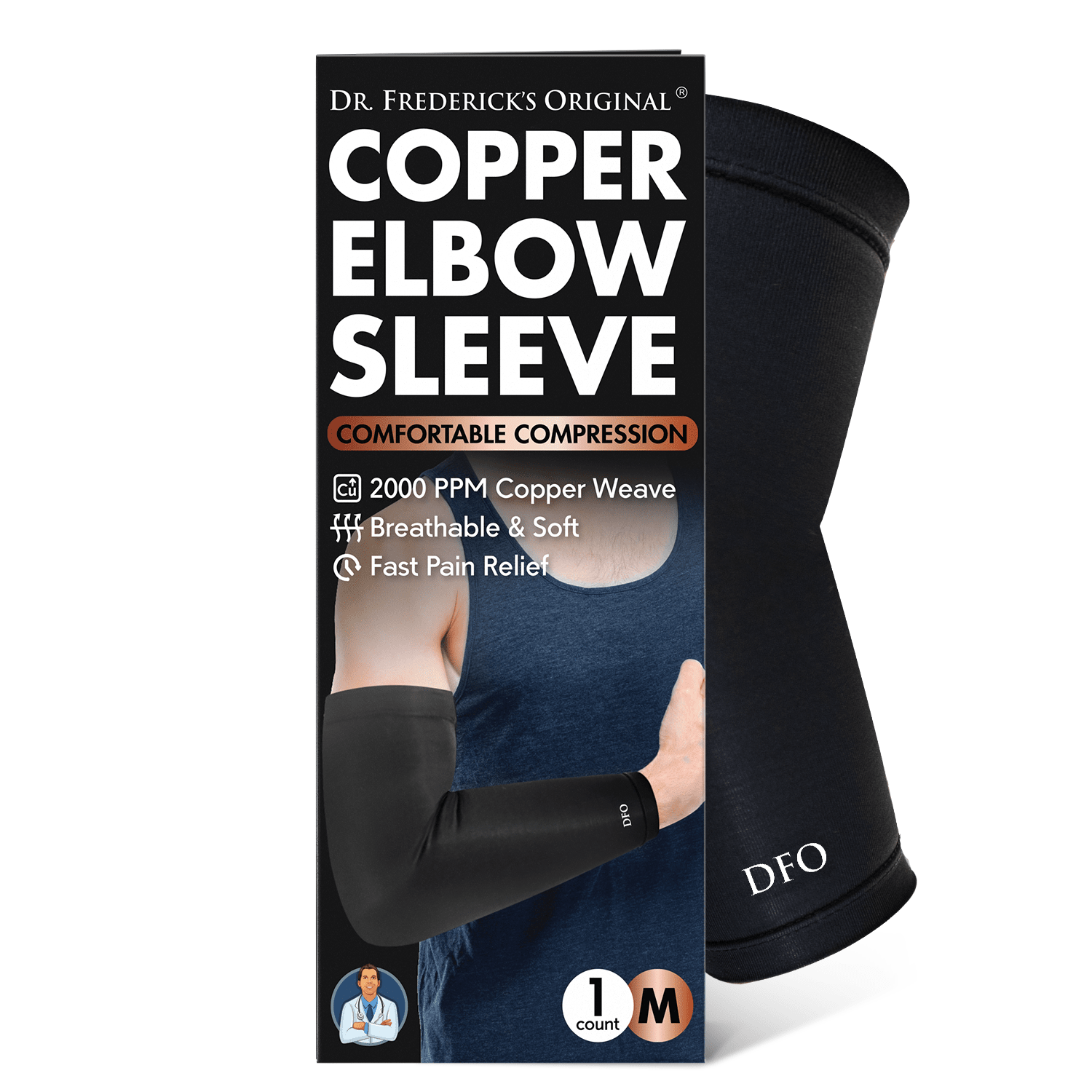 Dr. Frederick's Original Copper Compression Elbow Sleeve - 1 Sleeve - Tendonitis Relief & Support for Golf & Tennis Forearm Brace - Men & Women Compression Wear Dr. Frederick's Original Medium 