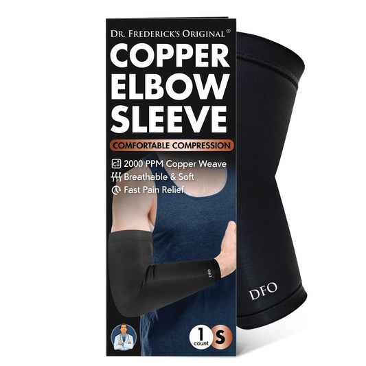 Dr. Frederick's Original Copper Compression Elbow Sleeve - 1 Sleeve - Tendonitis Relief & Support for Golf & Tennis Forearm Brace - Men & Women Compression Wear Dr. Frederick's Original Small 