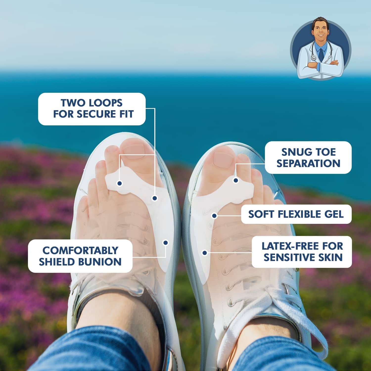 Dr. Frederick's Original Sport Bunion Pads - 4 ct - Temporary Bunion Corrector - Toe Separator Gel Cushion - Relief for Women & Men Foot Pain Dr. Frederick's Original 