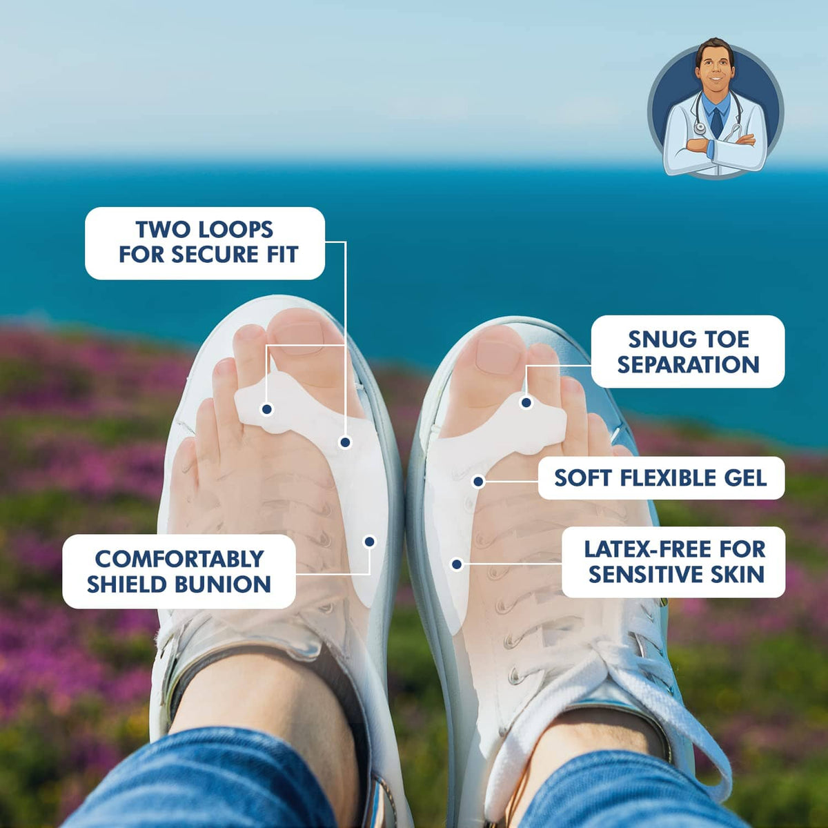 Dr. Frederick&#39;s Original Sport Bunion Pads - 4 ct - Temporary Bunion Corrector - Toe Separator Gel Cushion - Relief for Women &amp; Men Foot Pain Dr. Frederick&#39;s Original 
