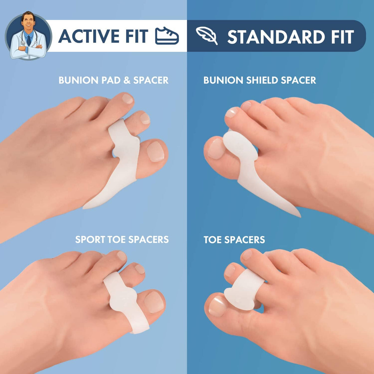 Dr. Frederick&#39;s Original Sport Bunion Pads - 4 ct - Temporary Bunion Corrector - Toe Separator Gel Cushion - Relief for Women &amp; Men Foot Pain Dr. Frederick&#39;s Original 