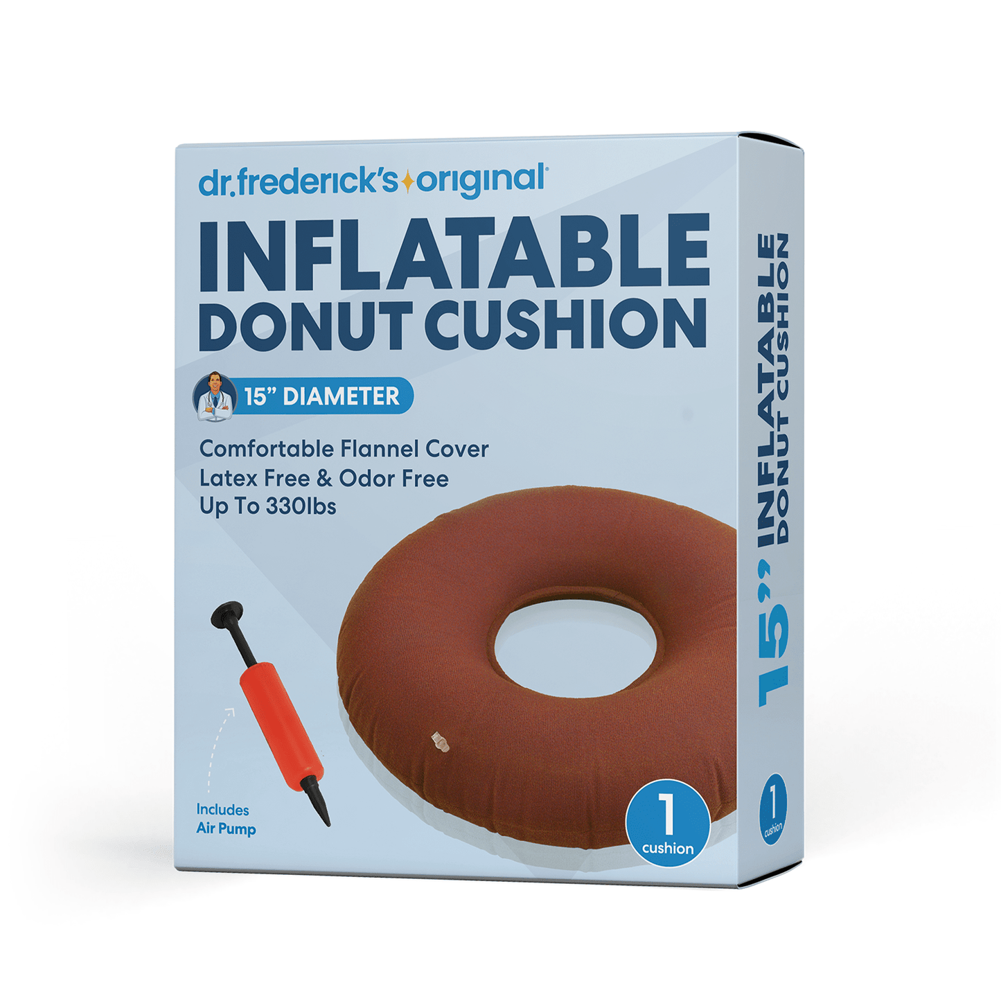 Dr. Frederick's Original Donut Pillow - 15" Inflatable Donut Cushion for Tailbone Pain Relief - Seat Cushion for Hemorrhoids, Bed Sores, Prostatitis - Vinyl & Flannel - Red Pain Relief Tools Dr. Frederick's Original 