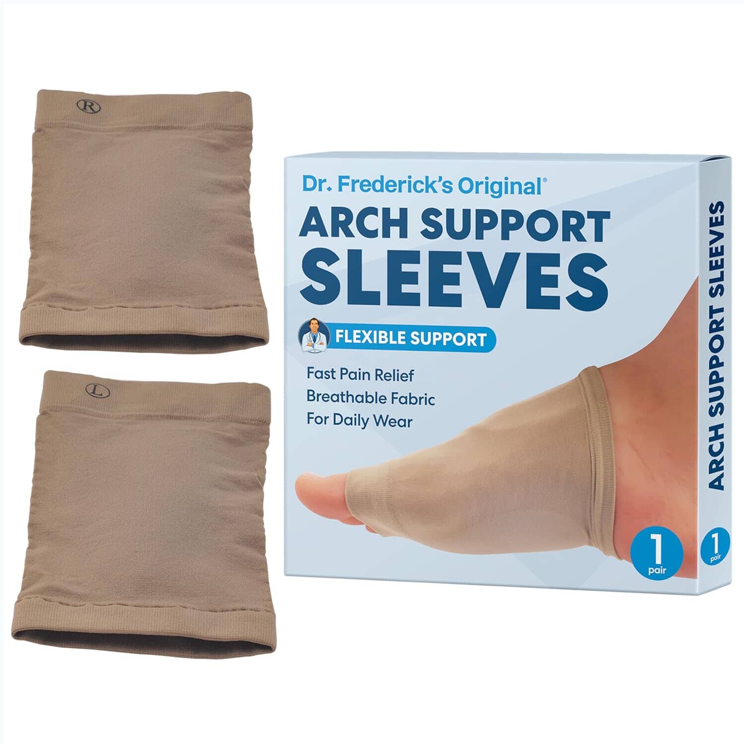 Dr. Frederick's Original Arch Support Sleeve Set - 2 Pieces - Soft Gel Sleeves for Flat Foot Pain - Arch Support - Plantar Fasciitis Pain Relief - W6-10 | M4.5-8 Foot Pain Dr. Frederick's Original 