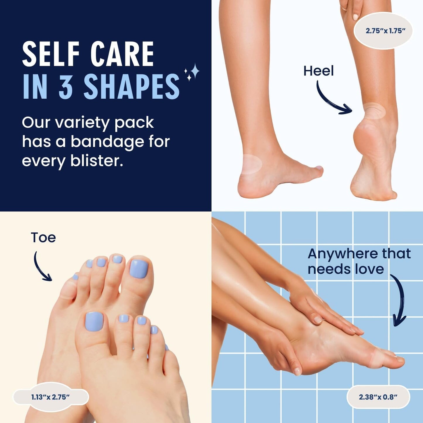 Dr. Frederick's Original Better Blister Bandages - 12ct - Water Resistant - 40% More Cushioning - Hydrocolloid Bandages for Foot, Toe, & Heel - Blister Pads for Prevention & Recovery - Variety Pack Foot Pain Dr. Frederick's Original 