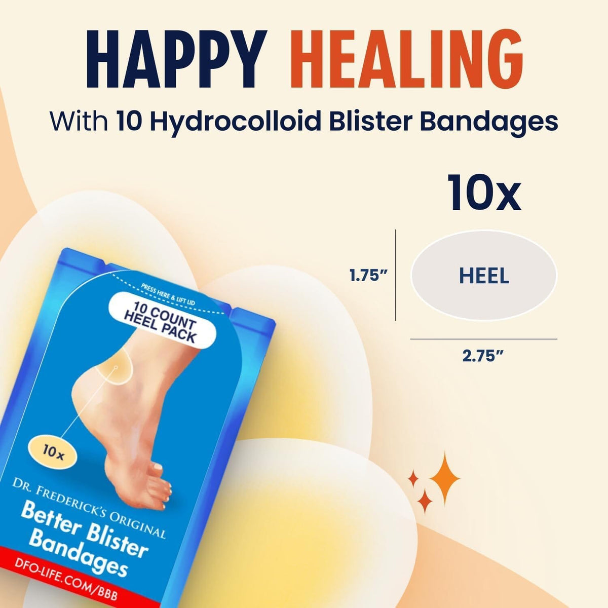 Dr. Frederick&#39;s Original Better Blister™ Bandages - 10 ct - Water-Resistant - 40% More Cushioning - Hydrocolloid Pads for Foot &amp; Heel Protection &amp; Recovery - Blister Relief Pads - Heel Pack Foot Pain Dr. Frederick&#39;s Original 