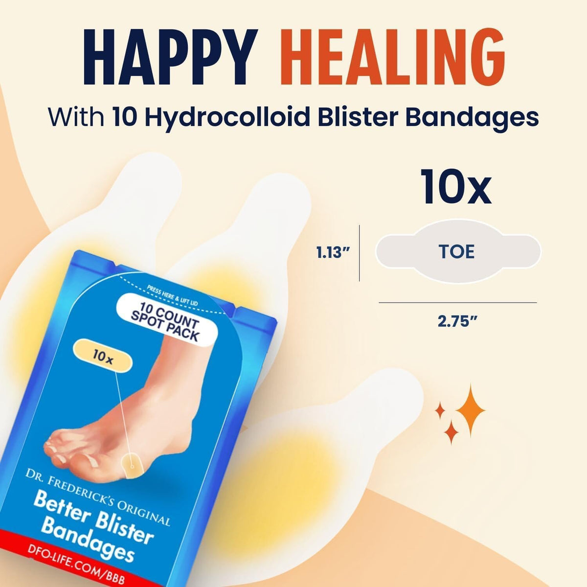 Dr. Frederick&#39;s Original Better Blister™ Bandages - 10 ct - Water-Resistant - 40% More Cushioning - Hydrocolloid Pads for Foot &amp; Toe Protection &amp; Recovery - Blister Relief Pads - Toe Pack Foot Pain Dr. Frederick&#39;s Original 