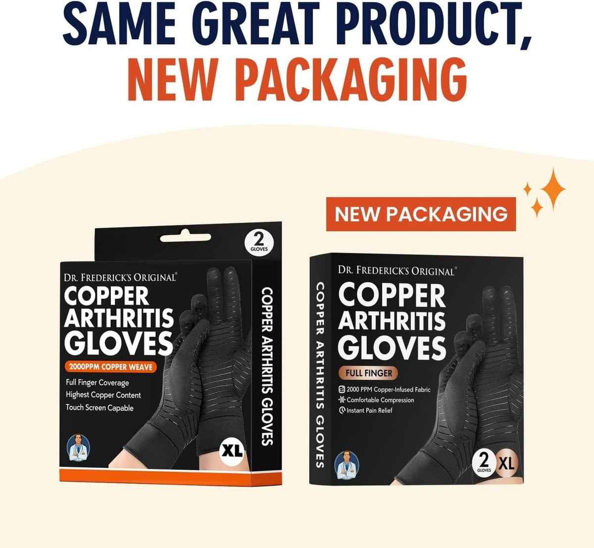 Dr. Frederick&#39;s Original Copper Full Finger Comfort Gloves - 2 Gloves - Great for Typing and Everyday Activities - Fit Guaranteed Hand Pain Dr. Frederick&#39;s Original 