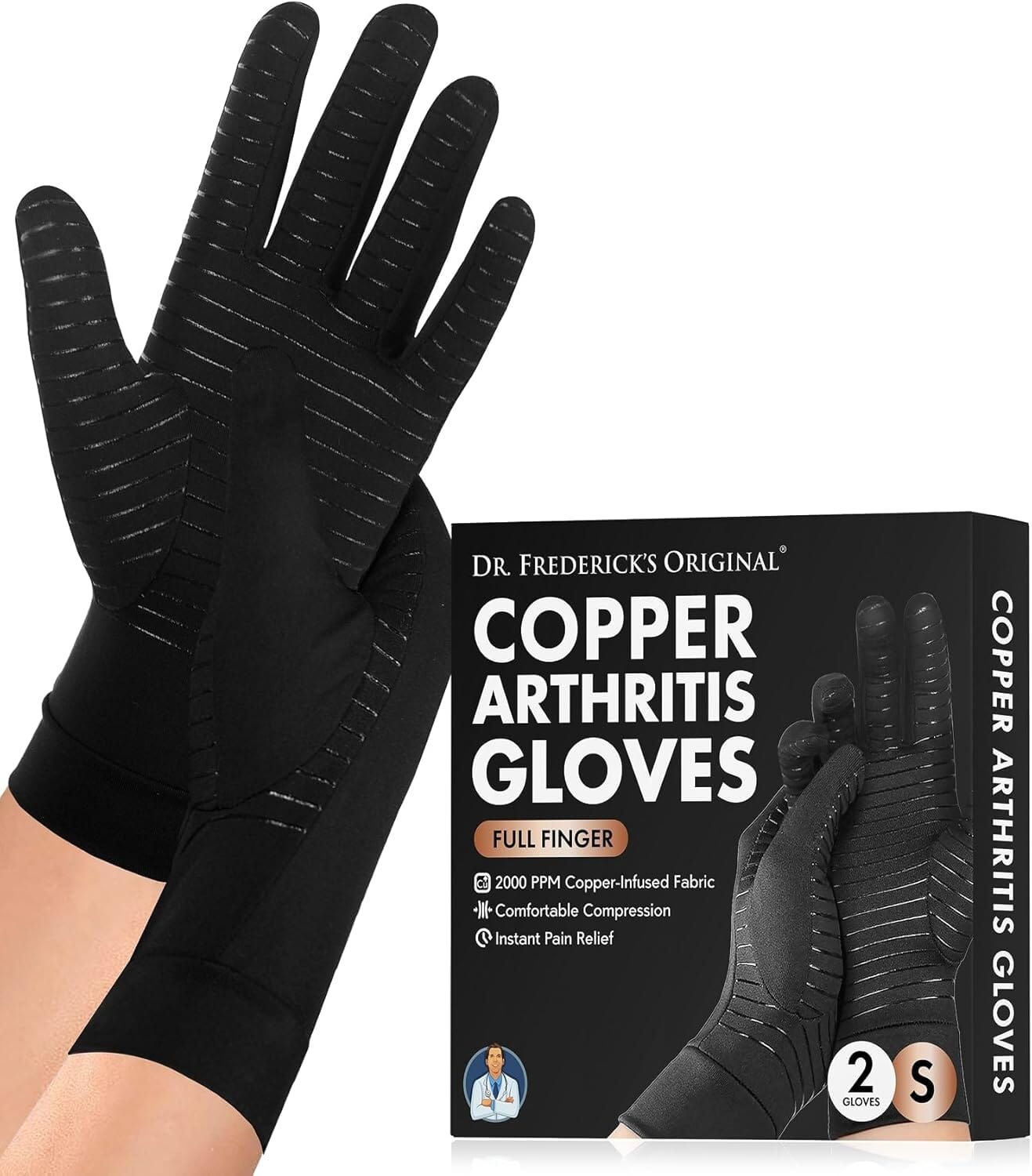 Dr. Frederick's Original Copper Full Finger Comfort Gloves - 2 Gloves - Great for Typing and Everyday Activities - Fit Guaranteed Hand Pain Dr. Frederick's Original 