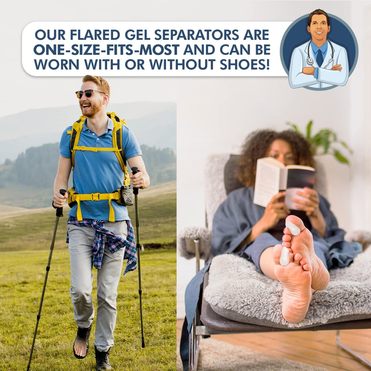 Dr. Frederick&#39;s Original Flared Gel Toe Separators - 6 ct - Soft Toe Spacers for Bunions, Overlapping Toes &amp; Pain Relief - Orthotic Corrector for Men &amp; Women - One Size Foot Pain Dr. Frederick&#39;s Original 